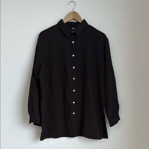 Women's 2 Piece Outfits Slit Hem Longline Black Blouse and Wide Leg Pants Set